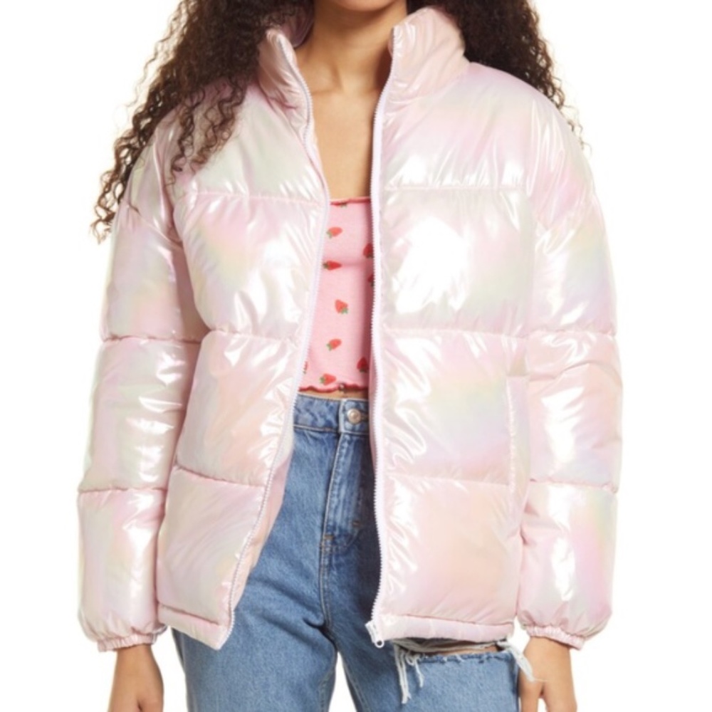 SOLD - BP Nordstrom Iridescent Oversize Puffer Jacket Pink Large NWT